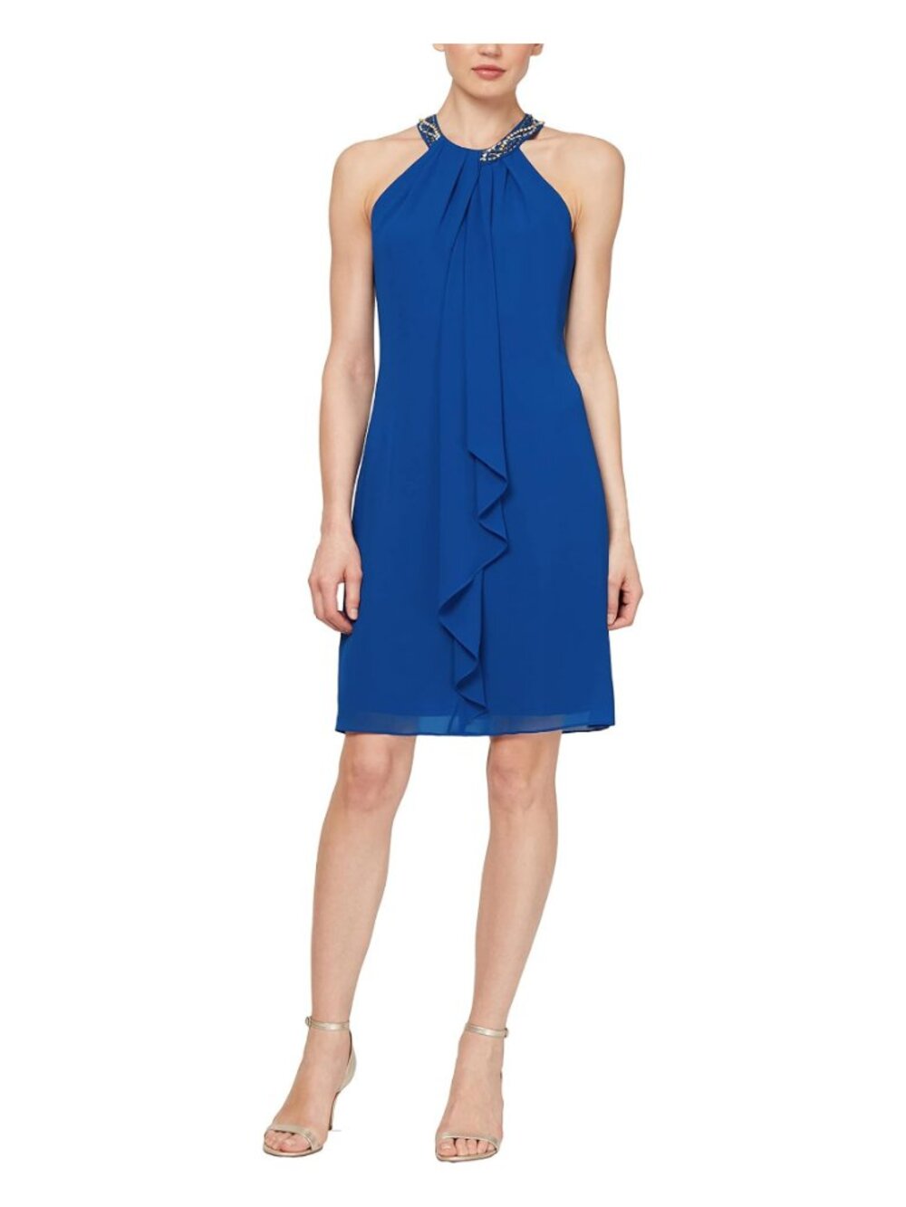 ✨ S.L. Fashions Women’s Jewel Halter Neck Cocktail Dress  Wedgewood 4P NWT
